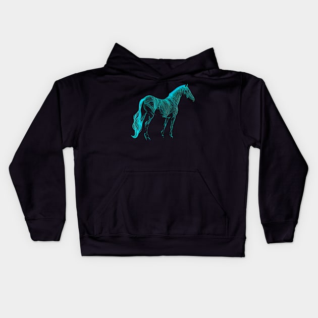 Turquoise Equestrian Art Horse Lover Western Rodeo Kids Hoodie by qminati